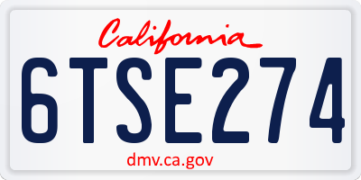 CA license plate 6TSE274