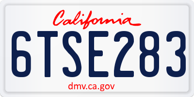 CA license plate 6TSE283