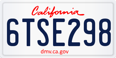 CA license plate 6TSE298