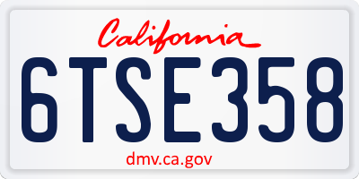 CA license plate 6TSE358