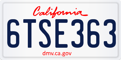 CA license plate 6TSE363