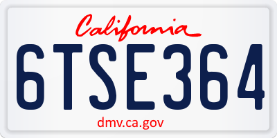 CA license plate 6TSE364