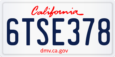 CA license plate 6TSE378