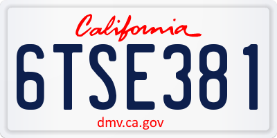 CA license plate 6TSE381