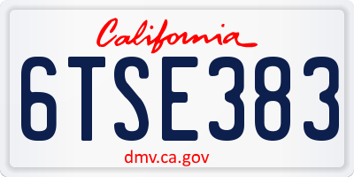 CA license plate 6TSE383