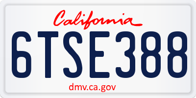 CA license plate 6TSE388