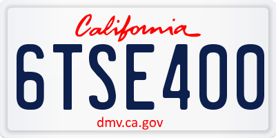 CA license plate 6TSE400
