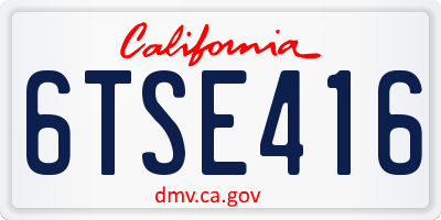 CA license plate 6TSE416