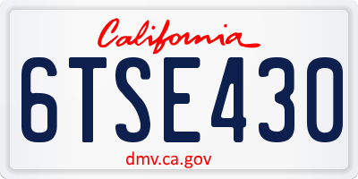 CA license plate 6TSE430