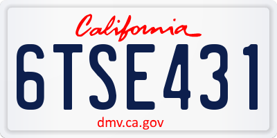 CA license plate 6TSE431