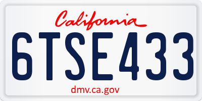 CA license plate 6TSE433