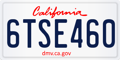 CA license plate 6TSE460