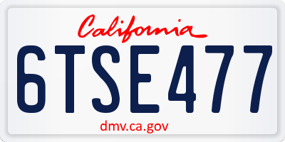 CA license plate 6TSE477