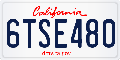 CA license plate 6TSE480