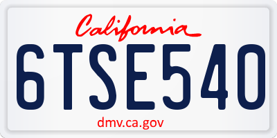 CA license plate 6TSE540