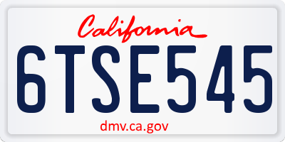 CA license plate 6TSE545