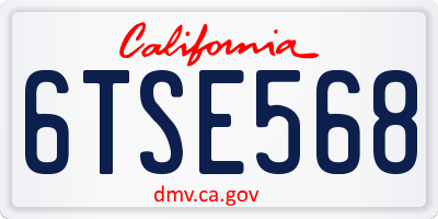 CA license plate 6TSE568