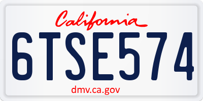 CA license plate 6TSE574
