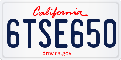 CA license plate 6TSE650
