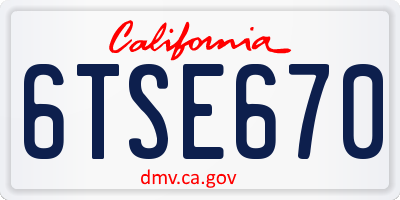 CA license plate 6TSE670