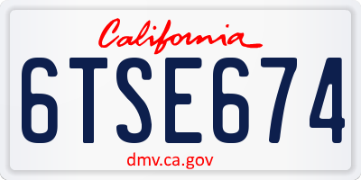 CA license plate 6TSE674