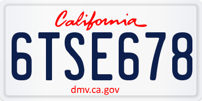 CA license plate 6TSE678