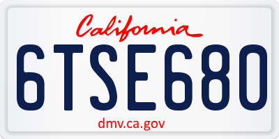 CA license plate 6TSE680