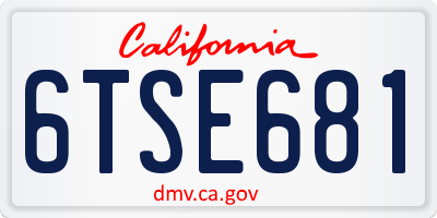 CA license plate 6TSE681