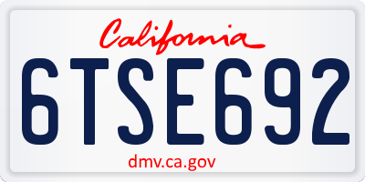 CA license plate 6TSE692