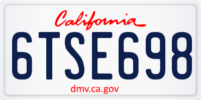 CA license plate 6TSE698