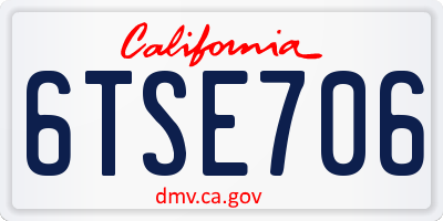 CA license plate 6TSE706