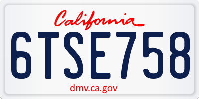 CA license plate 6TSE758