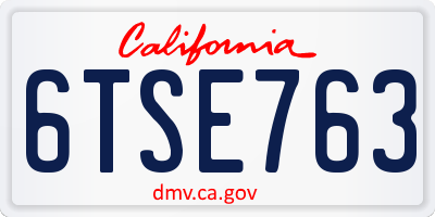 CA license plate 6TSE763