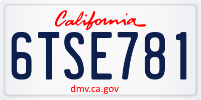CA license plate 6TSE781