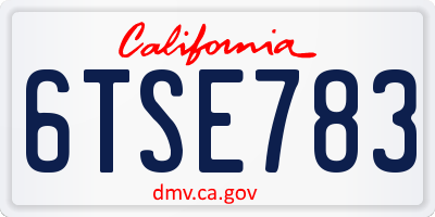 CA license plate 6TSE783