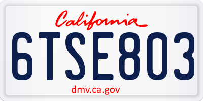 CA license plate 6TSE803