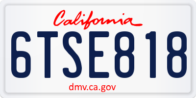 CA license plate 6TSE818