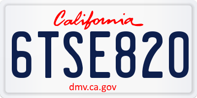 CA license plate 6TSE820