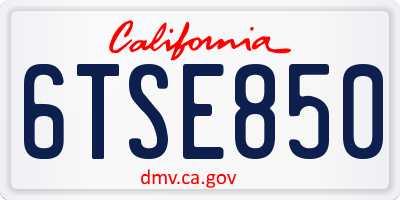 CA license plate 6TSE850
