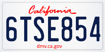 CA license plate 6TSE854