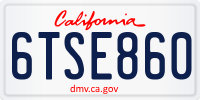 CA license plate 6TSE860