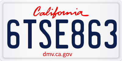 CA license plate 6TSE863