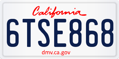 CA license plate 6TSE868
