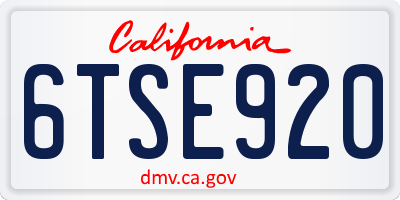 CA license plate 6TSE920
