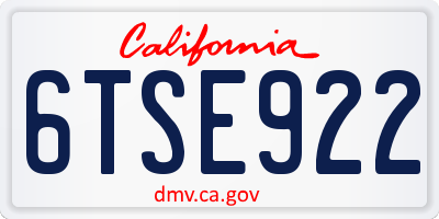 CA license plate 6TSE922