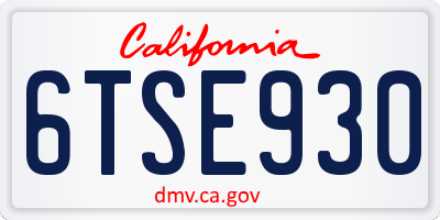 CA license plate 6TSE930