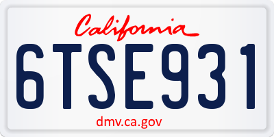 CA license plate 6TSE931