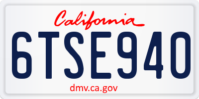 CA license plate 6TSE940