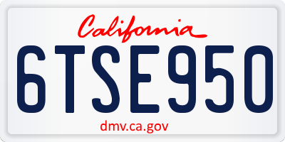 CA license plate 6TSE950