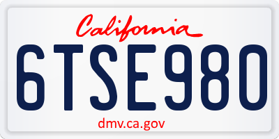 CA license plate 6TSE980